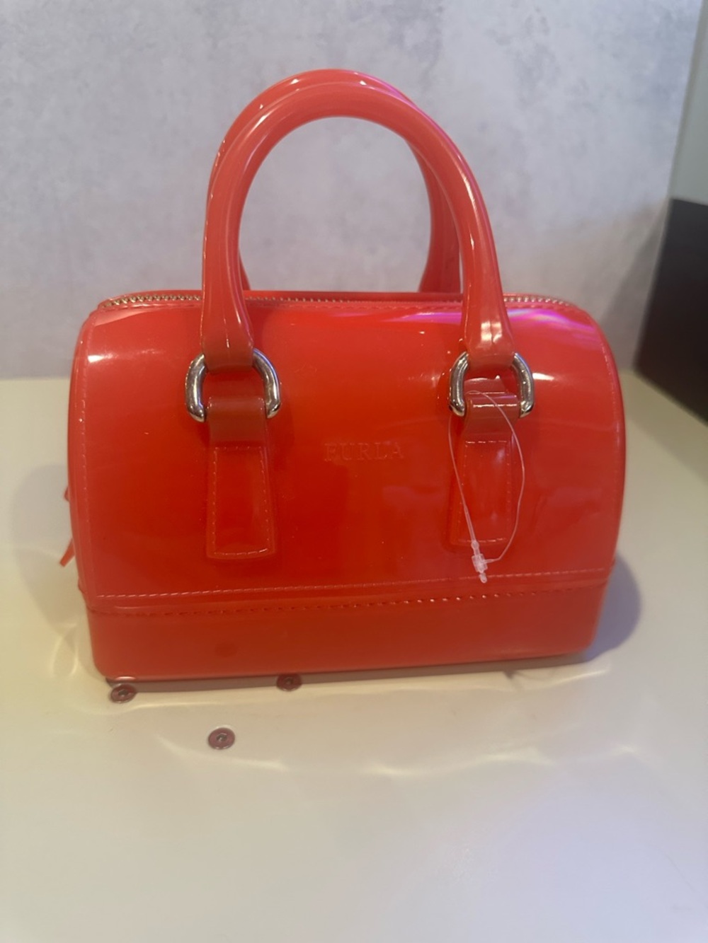 Furla Glossy Coral-Red Mini Satchel